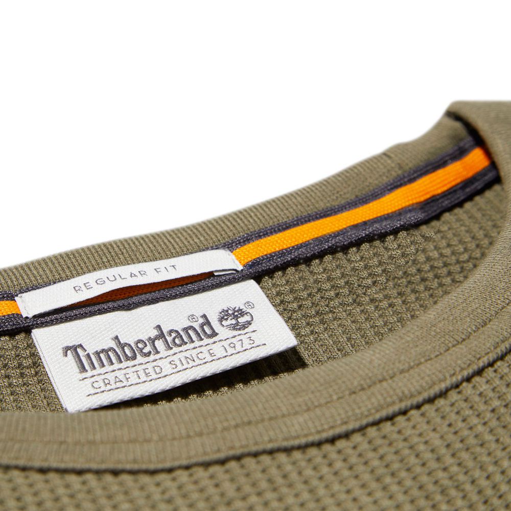 Camisa Timberland Hombre Wharf River Waffle-Knit Crewneck Verde Oliva - Chile BMO-819206